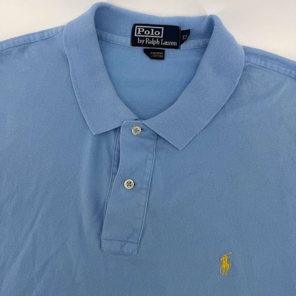 Polo Ralph Lauren Polo Shirt Men XL Light Blue Short Sleeve Yellow Pony Logo